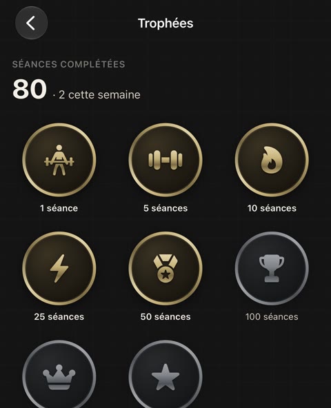 Trophées : 80 séances complétées